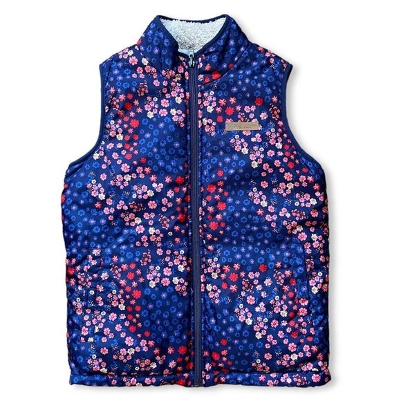 Buffalo David Bitton Reversible Vest Youth Size 14/16 L Blue Ditsy Floral Sherpa - Picture 1 of 11